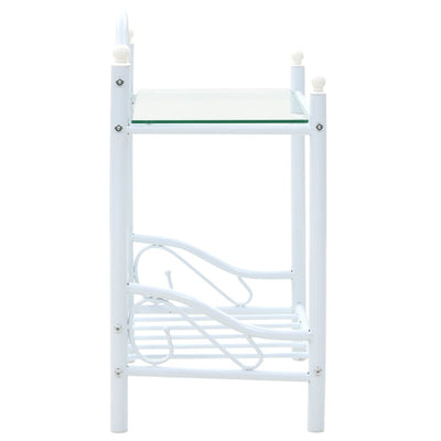 Dealsmate  Bedside Table Steel and Tempered Glass 45x30.5x60 cm White
