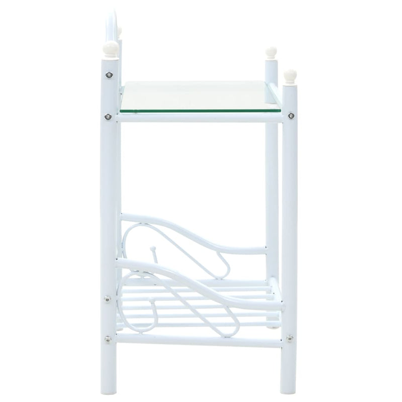 Dealsmate  Bedside Table Steel and Tempered Glass 45x30.5x60 cm White