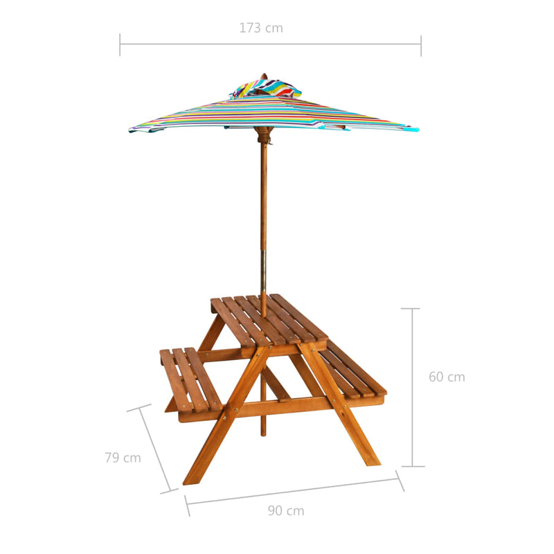 Dealsmate  Kids Picnic Table with Parasol 79x90x60 cm Solid Acacia Wood