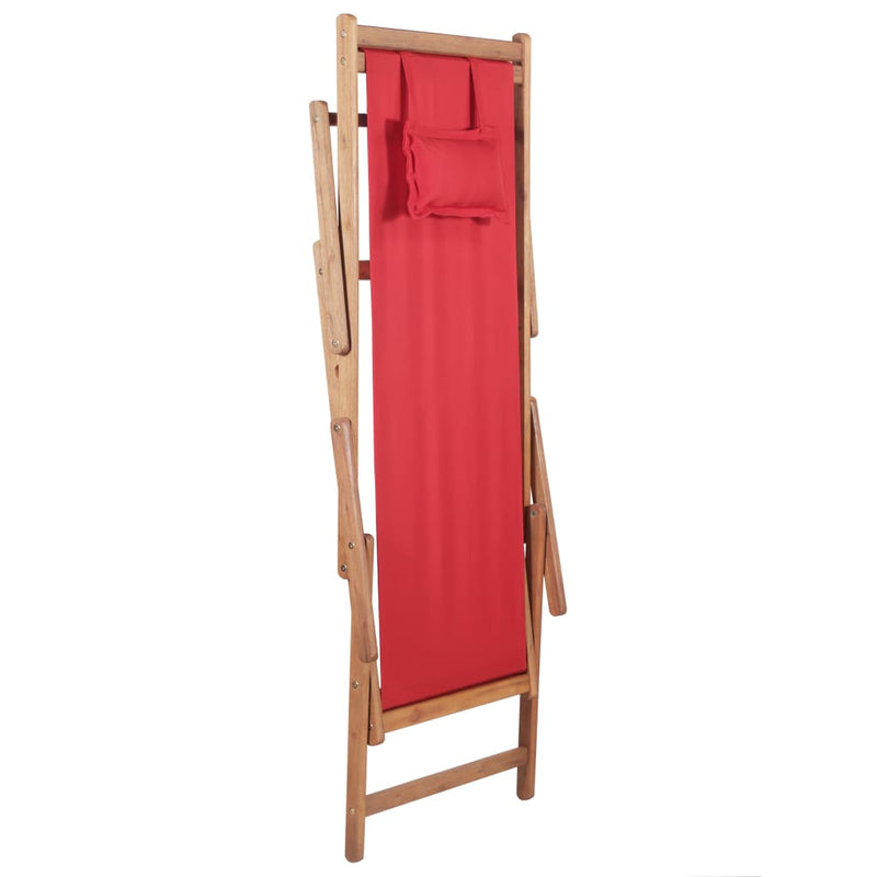 Dealsmate  Folding Beach Chair Fabric and Wooden Frame Red