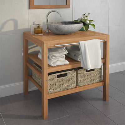 Dealsmate  Bathroom Vanity Cabinet with 2 Baskets Solid Teak 74x45x75 cm