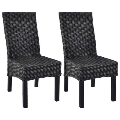 Dealsmate  Dining Chairs 2 pcs Black Kubu Rattan and Mango Wood