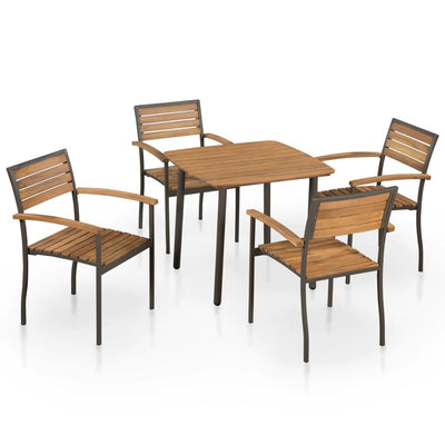 Dealsmate  5 Piece Outdoor Dining Set Solid Acacia Wood and Steel