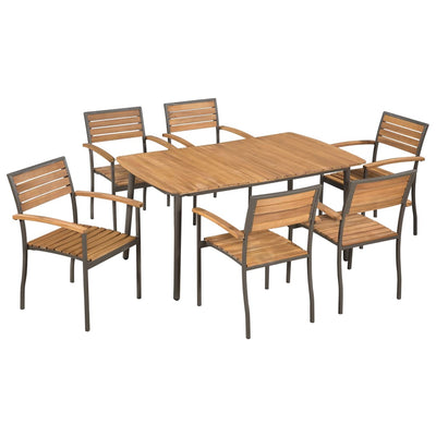 Dealsmate  7 Piece Outdoor Dining Set Solid Acacia Wood and Steel