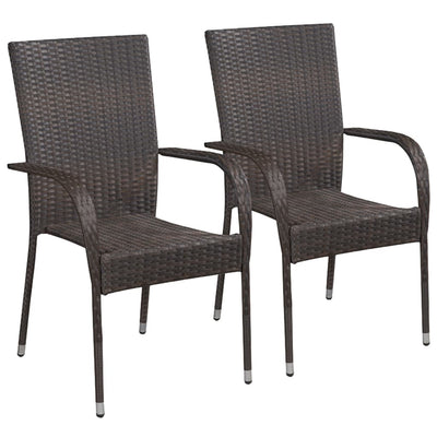 Dealsmate  Stackable Outdoor Chairs 2 pcs Poly Rattan Brown