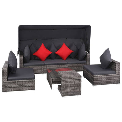 Dealsmate  7 Piece Garden Lounge Set with Cushions Poly Rattan Grey