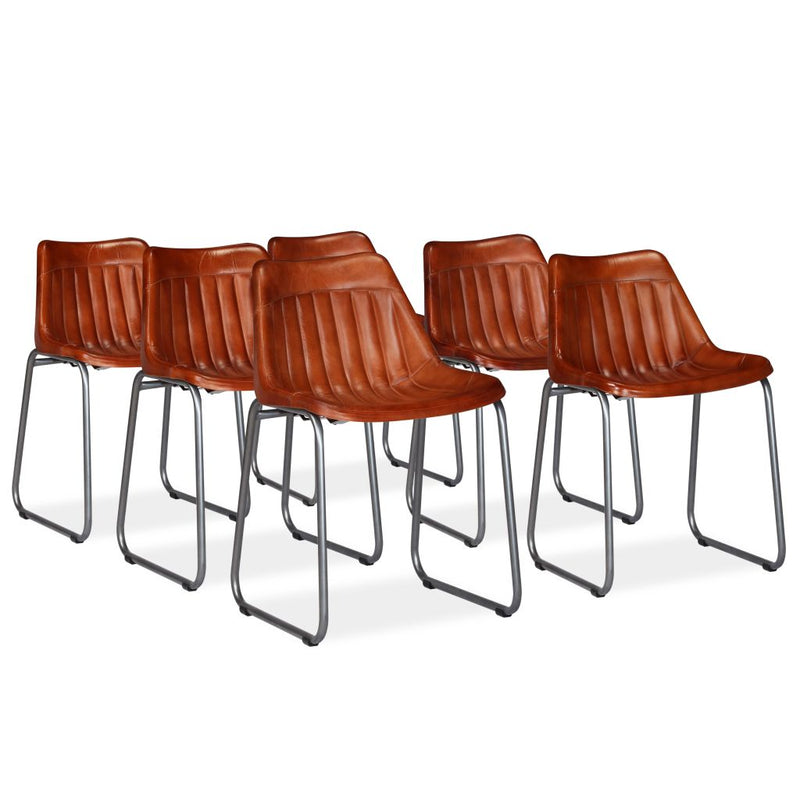 Dealsmate  Dining Chairs 6 pcs Brown Real Leather