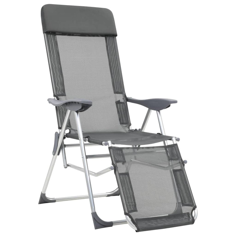 Dealsmate  Folding Camping Chairs 2 pcs with Footrest Grey Aluminium
