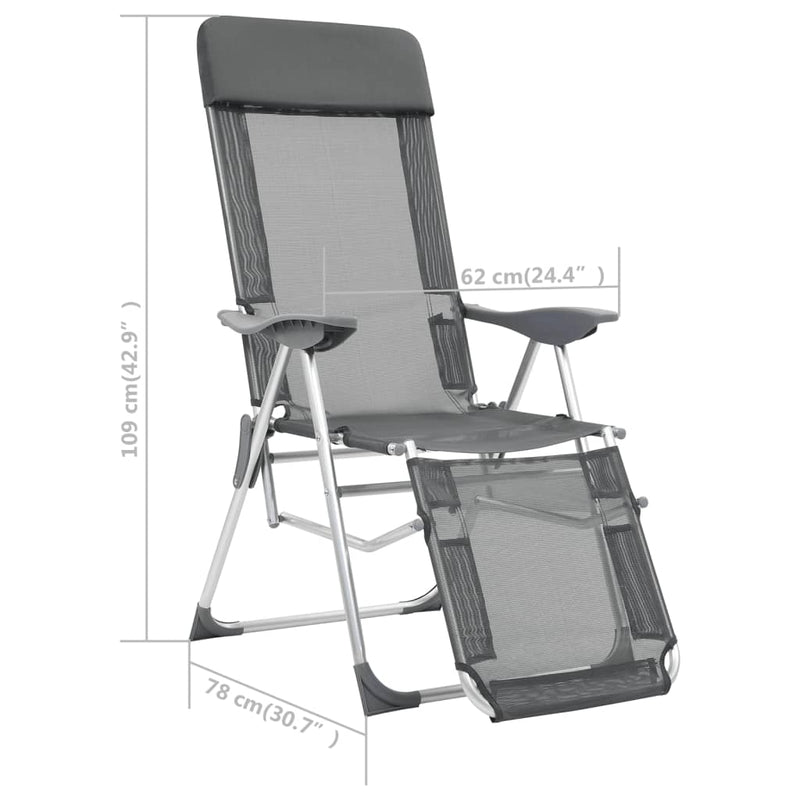 Dealsmate  Folding Camping Chairs 2 pcs with Footrest Grey Aluminium