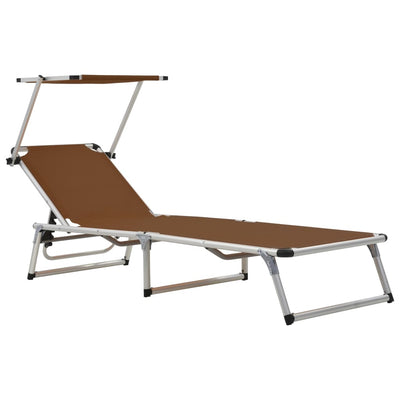 Dealsmate  Folding Sun Lounger with Roof Aluminium and Textilene Brown