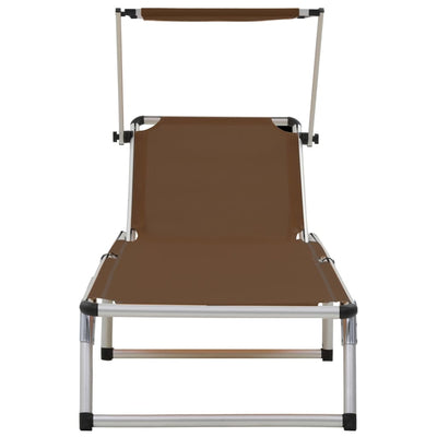 Dealsmate  Folding Sun Lounger with Roof Aluminium and Textilene Brown