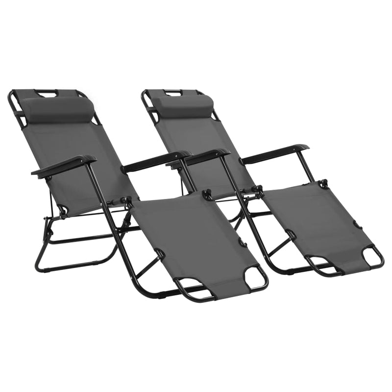 Dealsmate  Folding Sun Loungers 2 pcs with Footrests Steel Grey