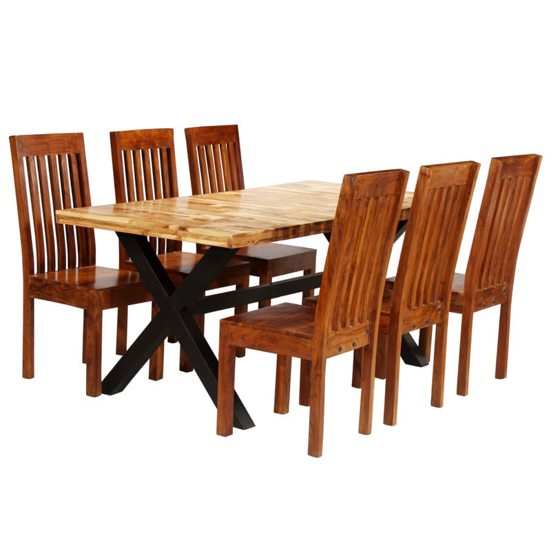 Dealsmate  Dining Table Set 7 Pieces Solid Acacia and Mango Wood
