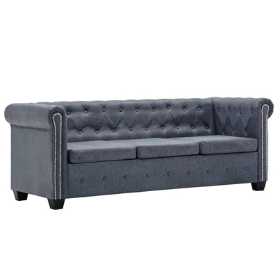 Dealsmate  3-Seater Chesterfield Sofa Artificial Suede Leather Grey
