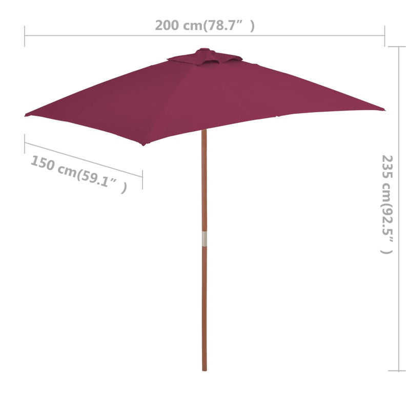 Dealsmate  Outdoor Parasol with Wooden Pole 150x200 cm Bordeaux Red