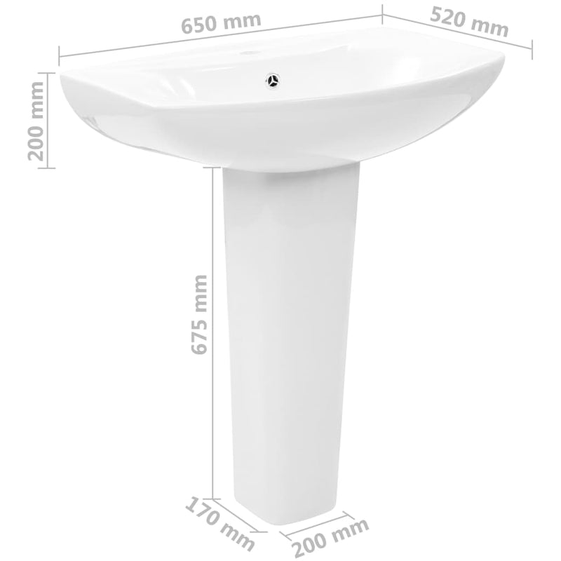 Dealsmate  Freestanding Basin with Pedestal Ceramic White 650x520x200 mm