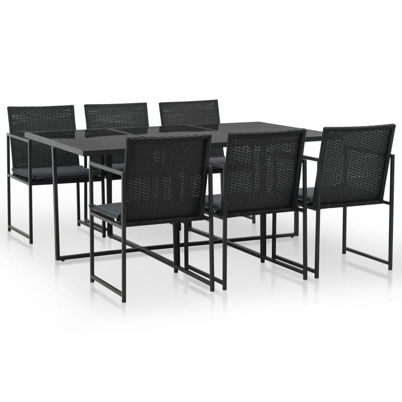 Dealsmate  7 Piece Outdoor Dining Set with Cushions Poly Rattan Black