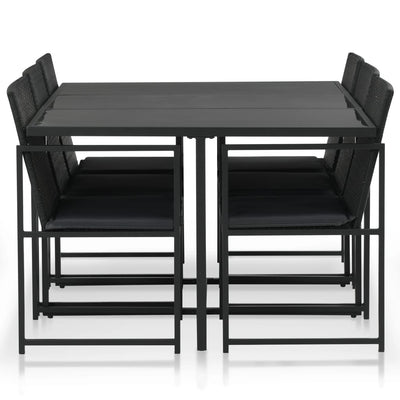 Dealsmate  7 Piece Outdoor Dining Set with Cushions Poly Rattan Black