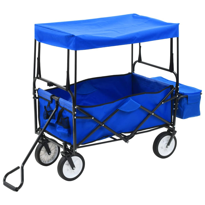 Dealsmate  Folding Hand Trolley with Canopy Steel Blue