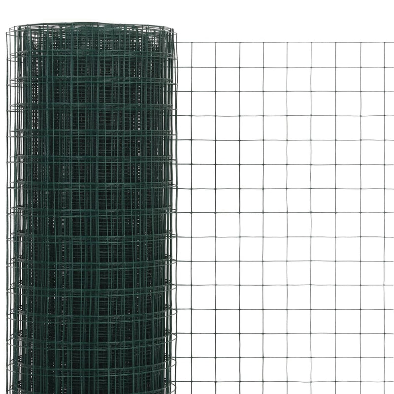 Dealsmate  Chicken Wire Fence Steel with PVC Coating 25x1.5 m Green