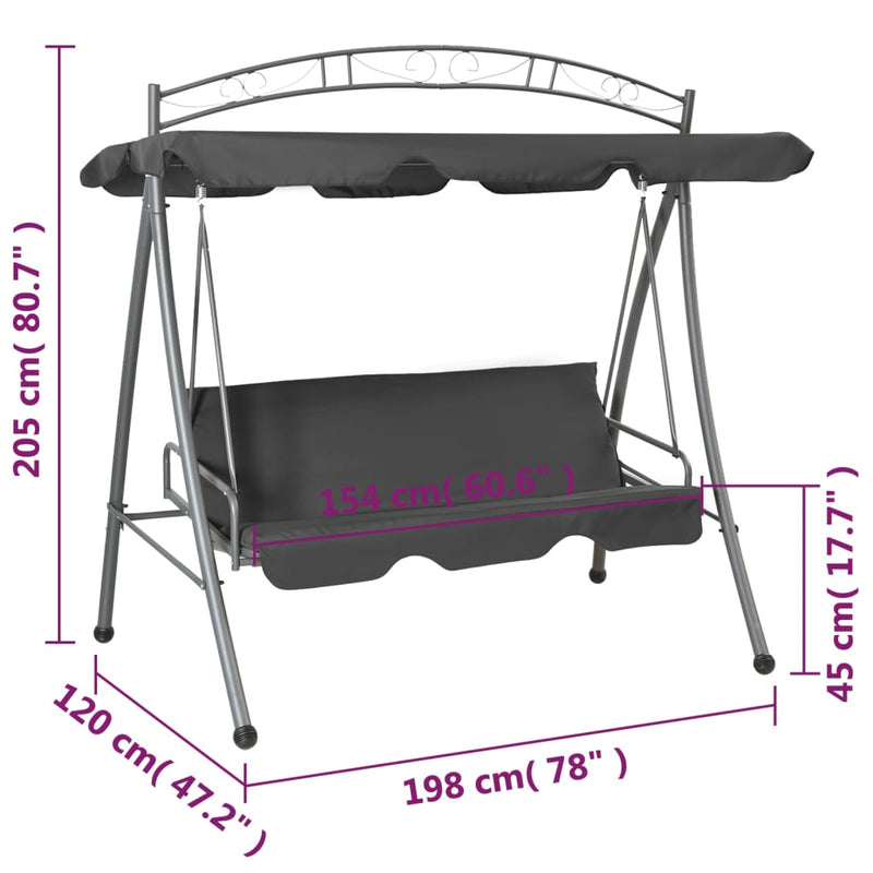 Dealsmate  Outdoor Convertible Swing Bench with Canopy Anthracite 198x120x205 cm Steel