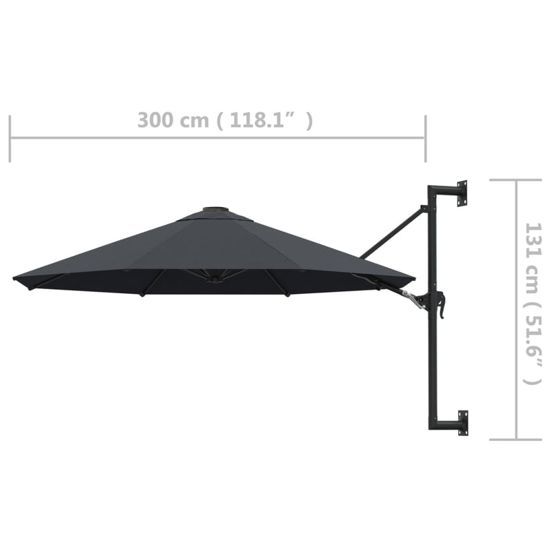 Dealsmate  Wall-Mounted Parasol with Metal Pole 300 cm Anthracite
