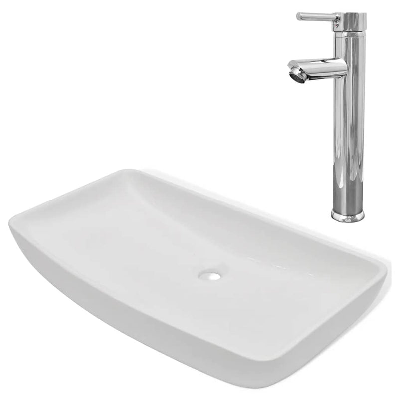 Dealsmate  Bathroom Basin with Mixer Tap Ceramic Rectangular White