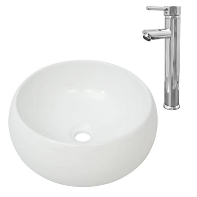 Dealsmate  Bathroom Basin with Mixer Tap Ceramic Round White