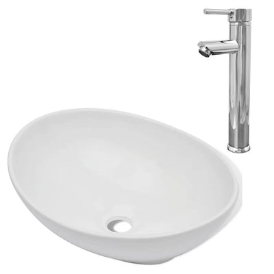 Dealsmate  Bathroom Basin with Mixer Tap Ceramic Oval White