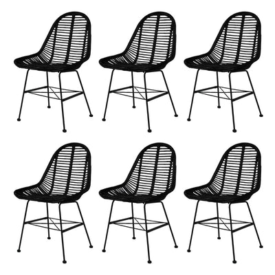 Dealsmate  Dining Chairs 6 pcs Black Natural Rattan