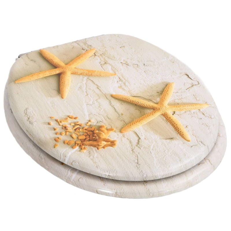 Dealsmate  WC Toilet Seat with Soft Close Lid MDF Starfish Design
