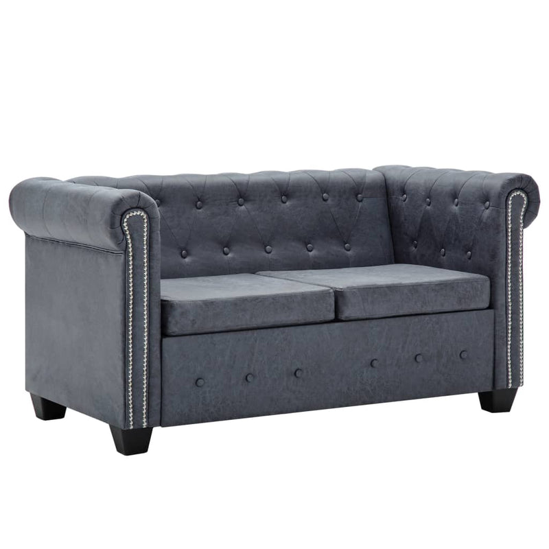Dealsmate  Chesterfield Sofa Set Artificial Suede Leather Grey