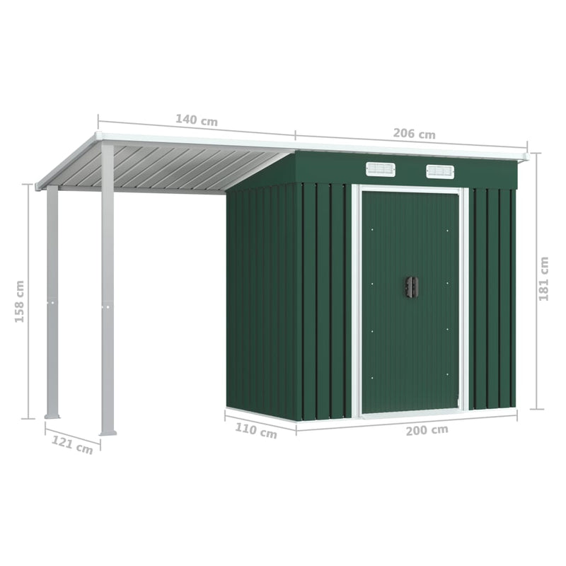 Dealsmate  Garden Shed with Extended Roof Green 346x121x181 cm Steel