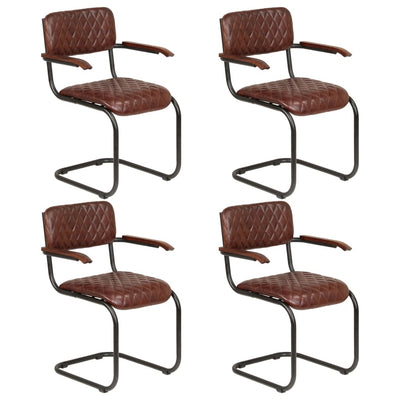 Dealsmate  Dining Chairs 4 pcs with Armrests Brown Real Leather