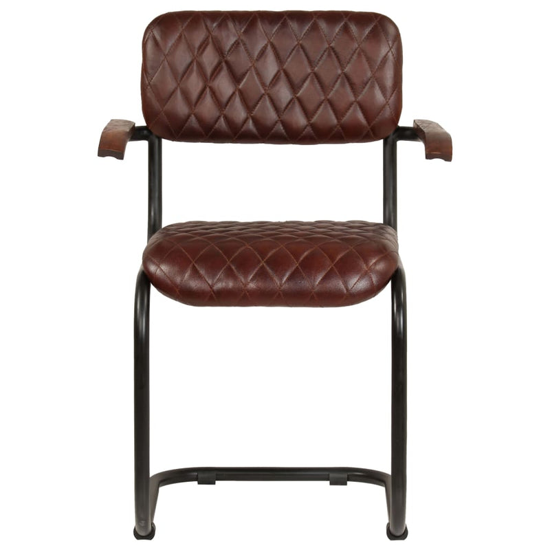 Dealsmate  Dining Chairs 4 pcs with Armrests Brown Real Leather