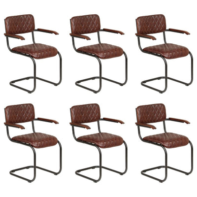 Dealsmate  Dining Chairs 6 pcs with Armrests Brown Real Leather