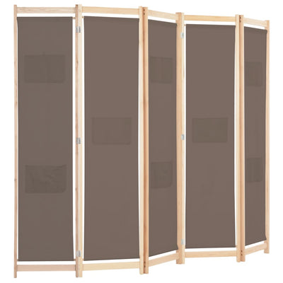 Dealsmate  5-Panel Room Divider Brown 200x170x4 cm Fabric