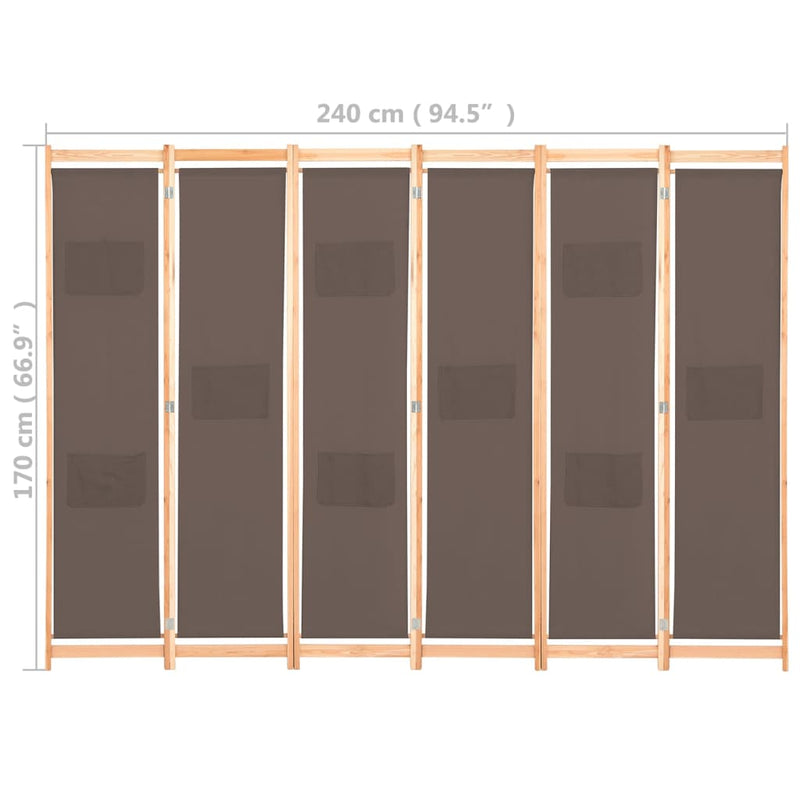 Dealsmate  6-Panel Room Divider Brown 240x170x4 cm Fabric