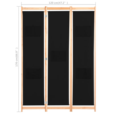Dealsmate  3-Panel Room Divider Black 120x170x4 cm Fabric