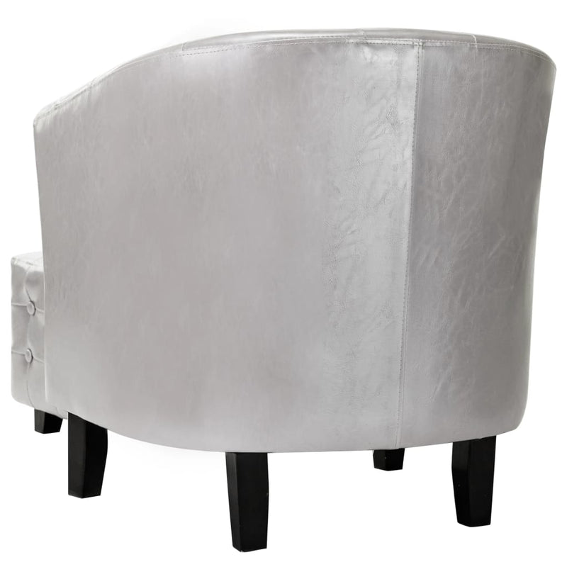 Dealsmate  Tub Chair with Footstool Silver Faux Leather