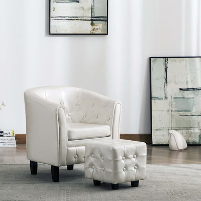 Dealsmate  Tub Chair with Footstool White Faux Leather