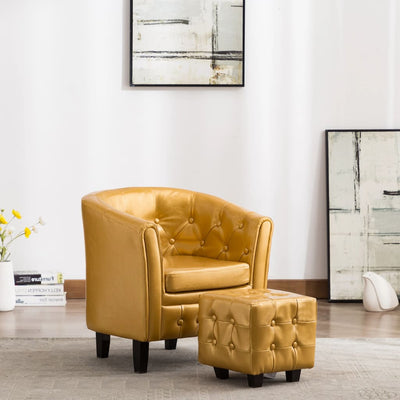 Dealsmate  Tub Chair with Footstool Gold Faux Leather