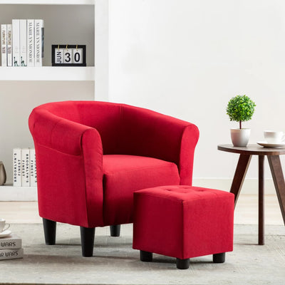 Dealsmate  2 Piece Armchair and Stool Set Wine Red Fabric