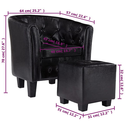 Dealsmate  Tub Chair with Footstool Black Faux Leather