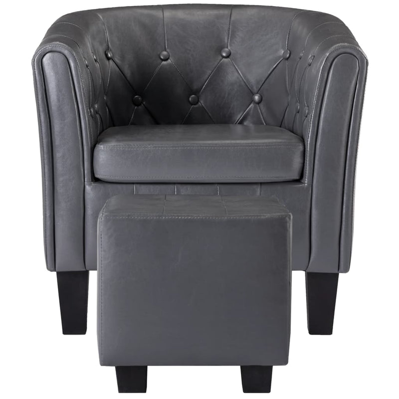 Dealsmate  Tub Chair with Footstool Grey Faux Leather