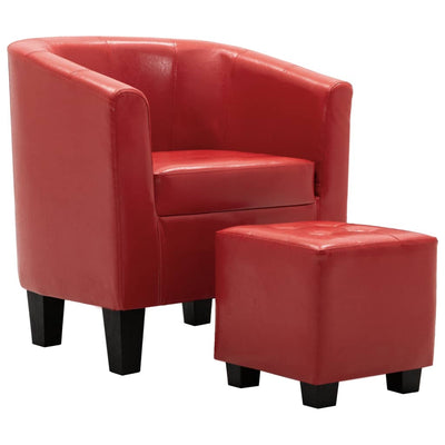 Dealsmate  Tub Chair with Footstool Red Faux Leather