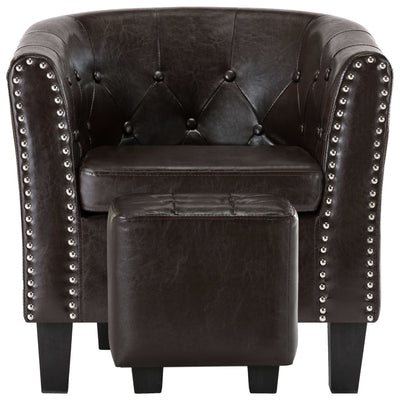 Dealsmate  Tub Chair with Footstool Brown Faux Leather