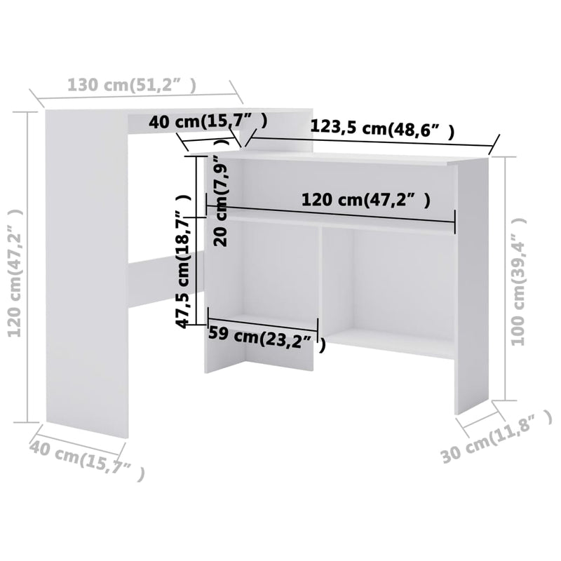 Dealsmate  Bar Table with 2 Table Tops White 130x40x120 cm