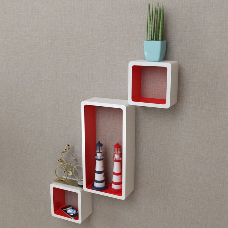 Dealsmate  Wall Cube Shelves 6 pcs White and Red