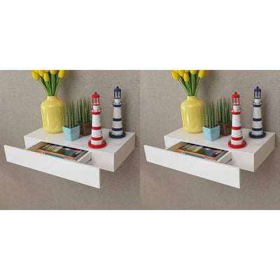 Dealsmate  Floating Wall Shelves with Drawers 2 pcs White 48 cm